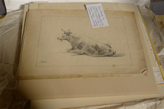 Folio of pencil drawings, etc.